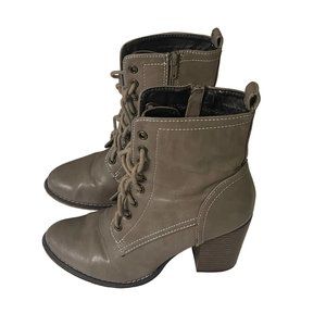 Candie's Women's High Heel Ankle Boots Lace Up Vegan Leather Mid Calf Taupe Size